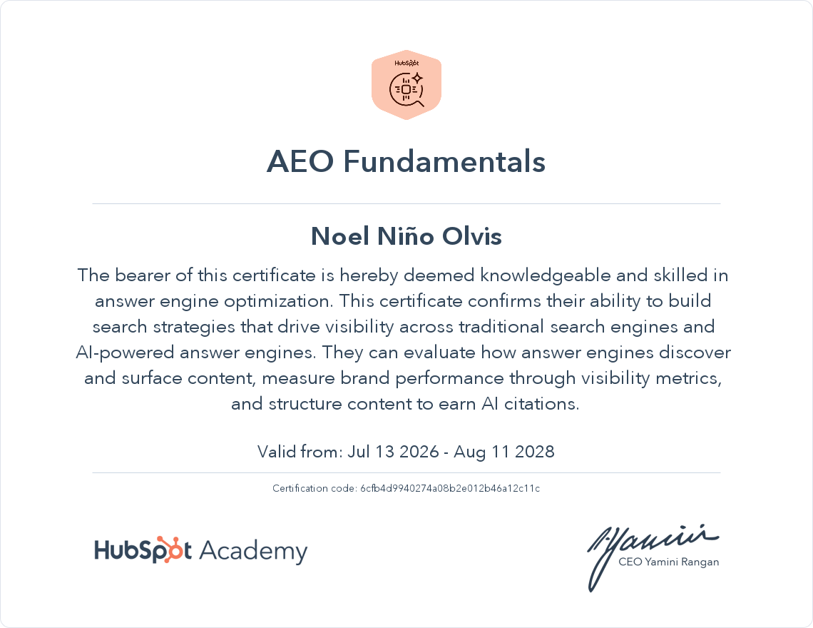 HubSpot Academy AEO Certified